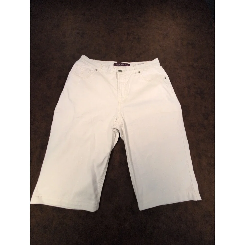 Gloria Vanderbilt Adriana White Long Bermuda Skimmer Shorts Womens 10 High Rise